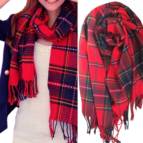 THINK VINTAGE ONLINE Accessories - Cozy RED BLOGGER Oversized PLAID Woman’s Scarf ❤️